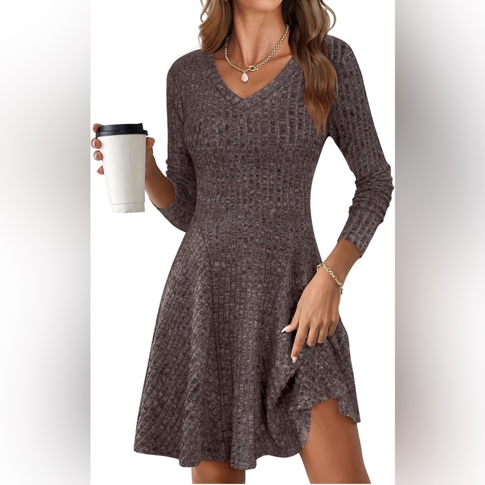 🆕 Long Sleeve Ribbed Knit Short Dress - Picture 1 of 2